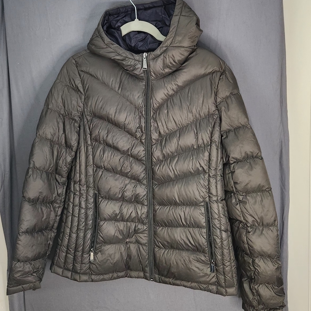Michael Kors Metallic Gray Puffer Jacket